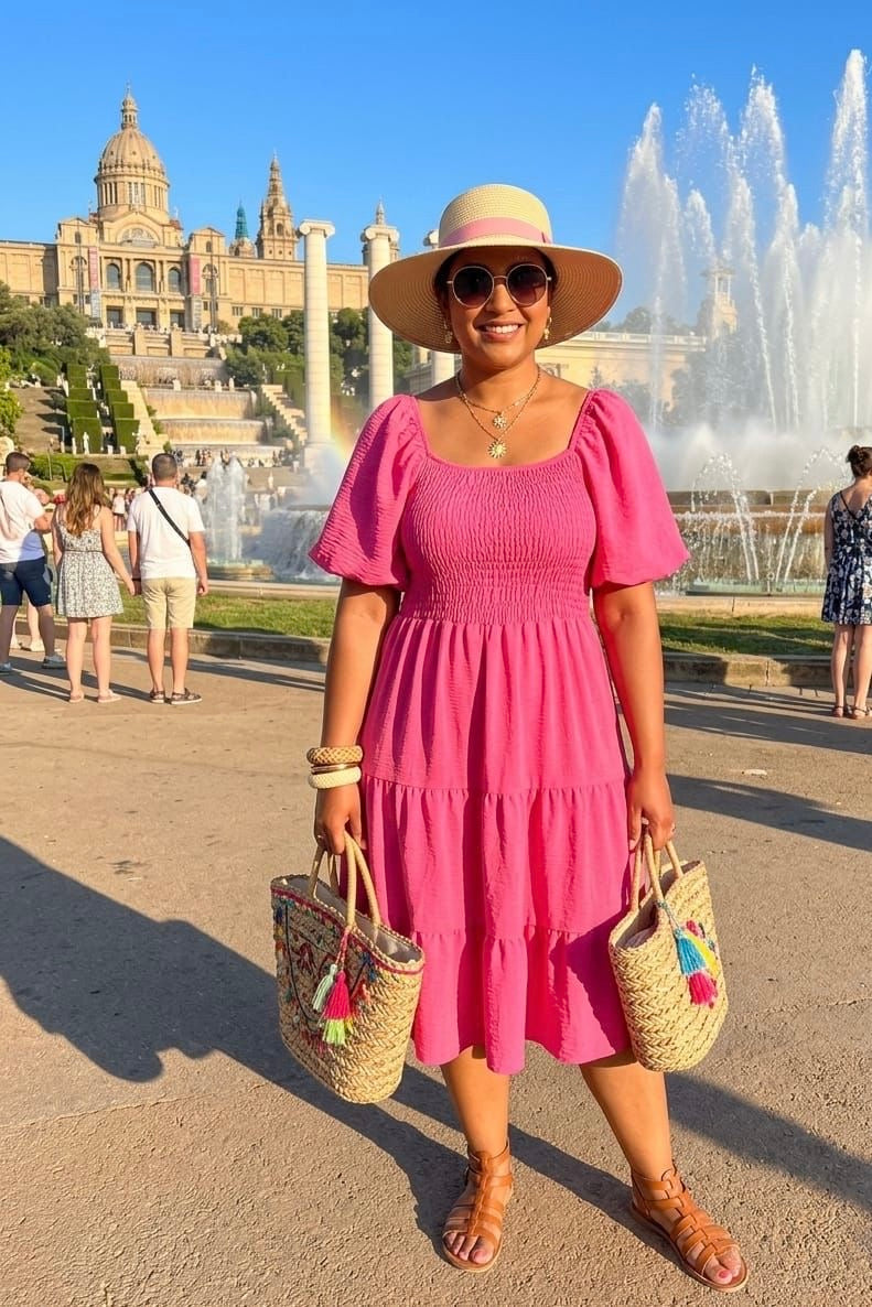 PUFF SLEEVE TIERED MIDI DRESS