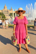 PUFF SLEEVE TIERED MIDI DRESS