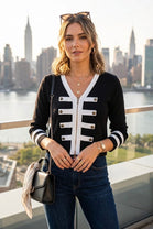 CONTRAST TRIM MILITARY STYLE CARDIGAN