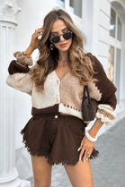Colour block frill sleeve cardiagn (15258374766976) (15311031173504)