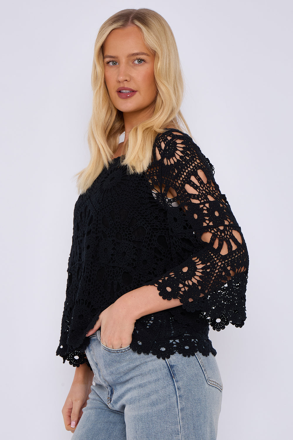 CIRCLE PRINT CROCHET 2-IN-1 TOP (15116656640384)