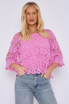 CIRCLE PRINT CROCHET 2-IN-1 TOP (15116655952256) (15123544998272) (15129924108672) (15152738107776)