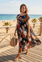 PLEATED FLORAL PRINT MAXI