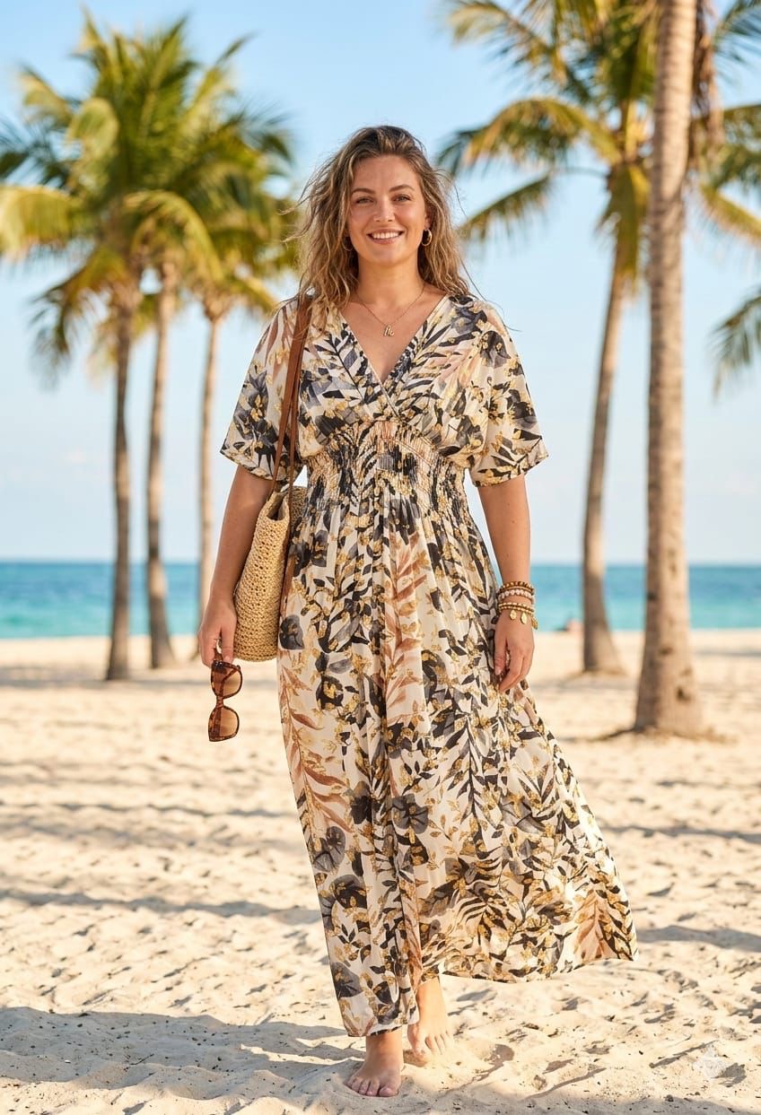 TROPICAL LEAF PRINT GATHERED MAXI(MIXED COLOUR PACK)