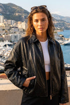 LEATHER PADDED ZIP-UP JACKET
