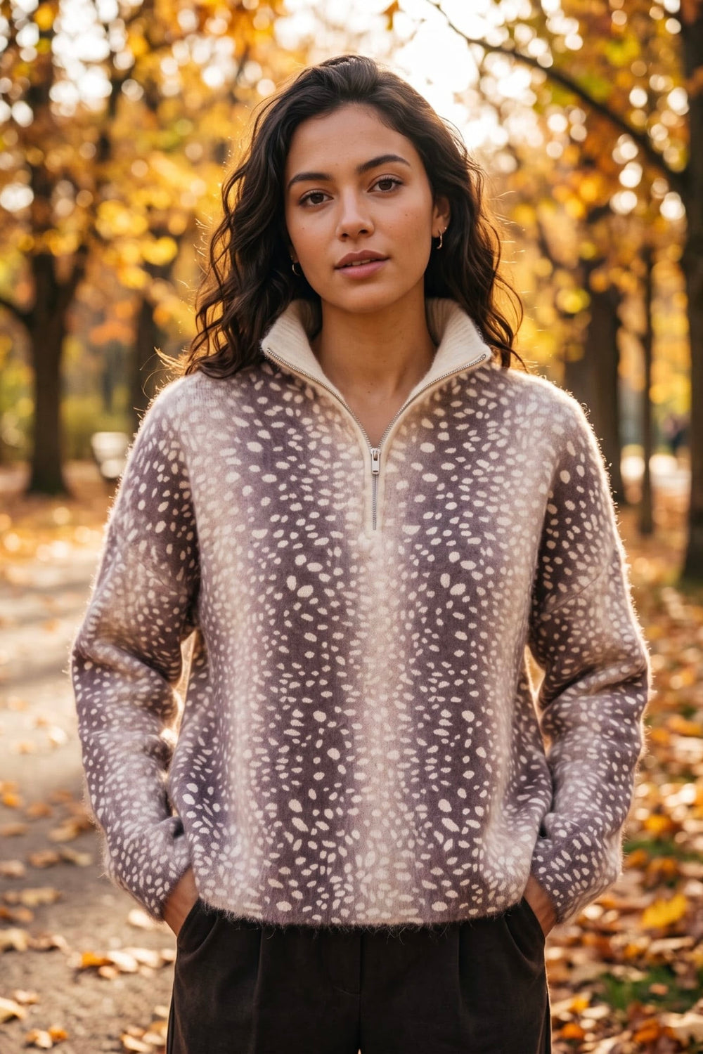 BAMBI PRINT HALF-ZIP FUR JUMPER