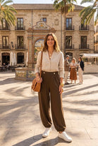 HIGH WAISTED BUTTON DETAIL SCUBA HAREM TROUSER