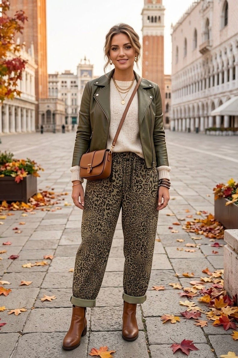 LEOPARD PRINT STRETCH MAGIC TROUSER
