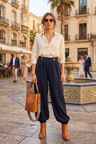 HIGH WAISTED BUTTON DETAIL SCUBA HAREM TROUSER