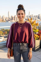 STRIPED BALLOON-SLEEVE SWEAT SHIRT