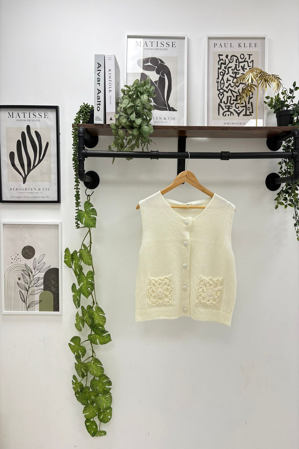 Crochet pocket detail knit top (15265021329792)