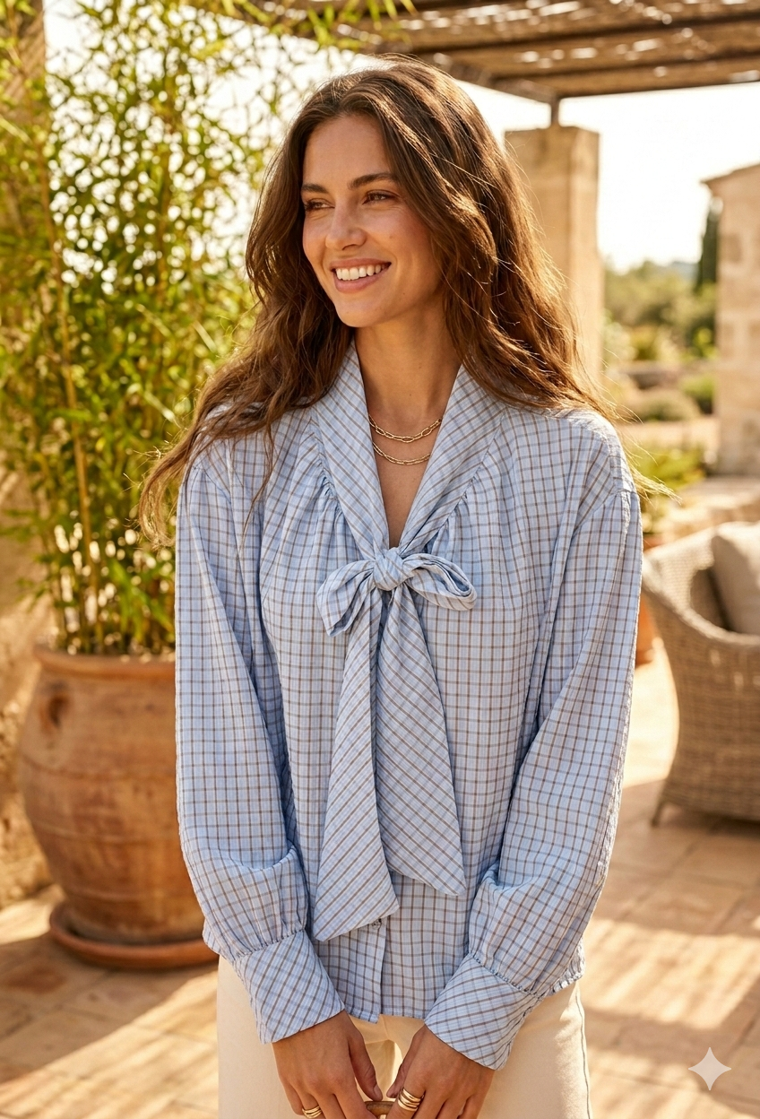 PUSSY-BOW STRIPE SHIRT