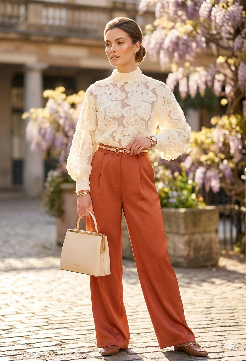 3D FLORAL HIGH NECK LACE TOP