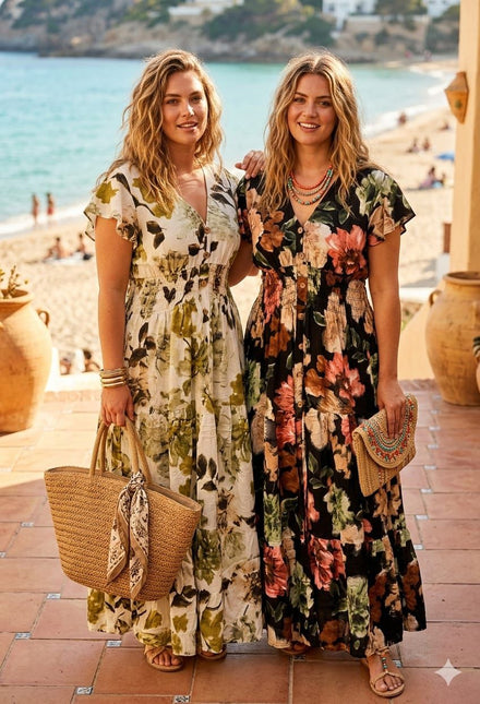 FLORAL V-NECK BUTTON TIERED MAXI(MIXED COLOUR PACK)