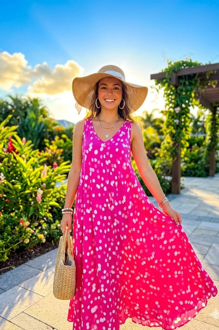 SPOT PRINT SLEEVELESS MAXI DRESS