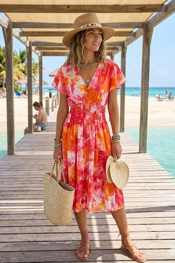 ABSTRACT WATER COLOUR MIDI DRESS(MIXED COLOUR PACK)