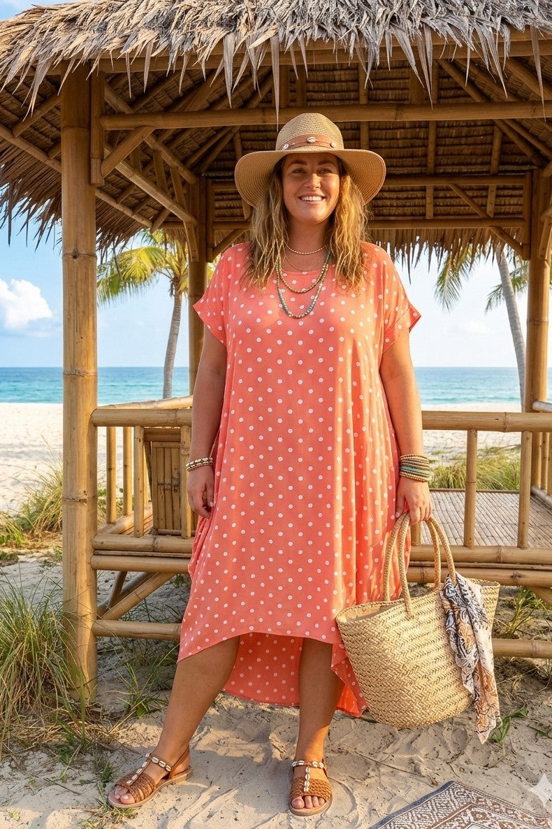 TWIST BACK DOT PRINT CAP SLEEVE TUNIC