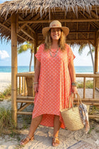 TWIST BACK DOT PRINT CAP SLEEVE TUNIC