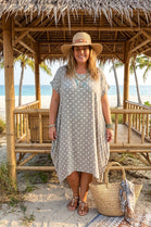 TWIST BACK DOT PRINT CAP SLEEVE TUNIC