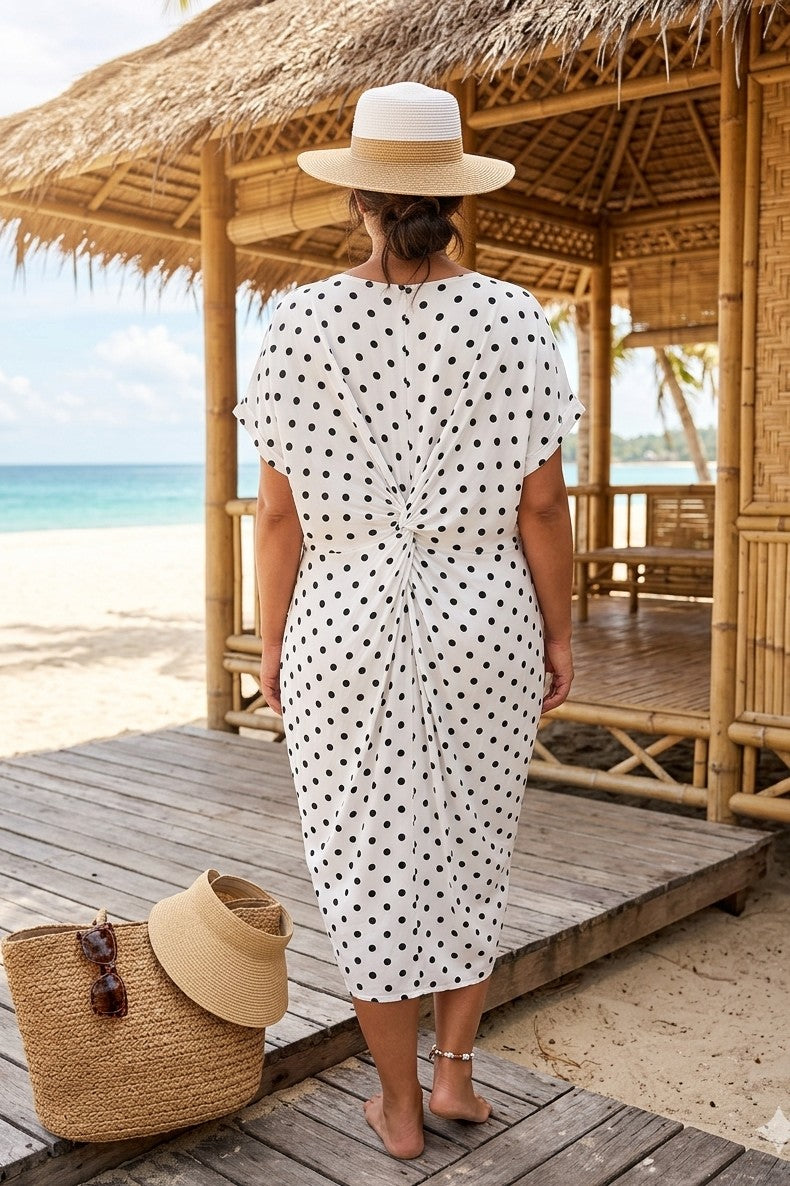 TWIST BACK DOT PRINT CAP SLEEVE TUNIC