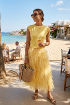 TULLE  MOCK NECK MIDI DRESS