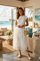 TULLE  MOCK NECK MIDI DRESS