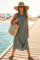 STRIPED SLEEVELESS MOCK NECK TUNIC