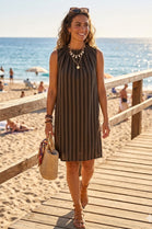 STRIPED SLEEVELESS MOCK NECK TUNIC
