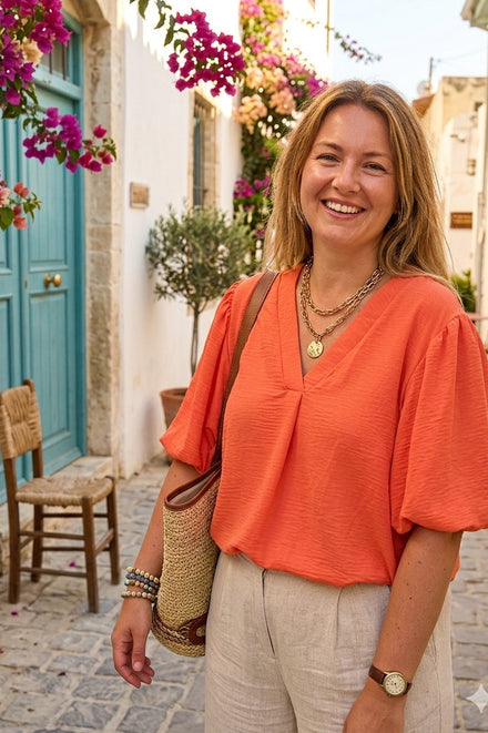 PUFF SLEEVE V-NECK BLOUSE