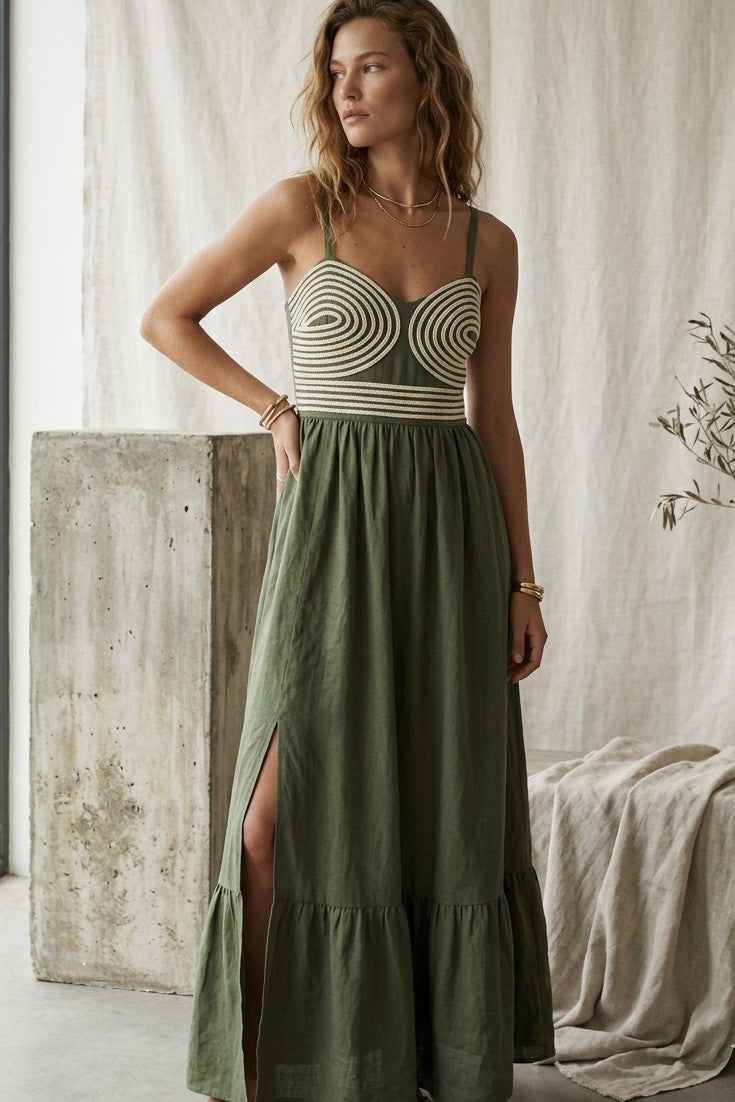 CAMI EMBROIDERED DETAIL MAXI
