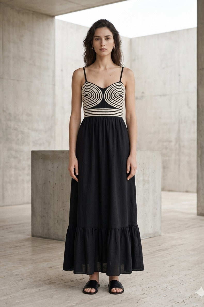 CAMI EMBROIDERED DETAIL MAXI
