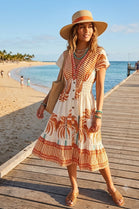 PALM TREE BUTTON V-NECK DRESS(MIXED COLOUR PACK)