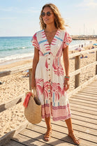 PALM TREE BUTTON V-NECK DRESS(MIXED COLOUR PACK)
