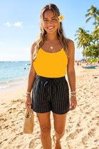VERTICAL STRIPE LINEN SHORTS