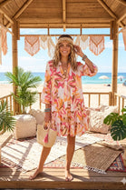 ABSTRACT FLORAL PRINT SMOCK DRESS