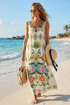PRINTED TIE STRAP MAXI DRESS