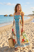 PRINTED TIE STRAP MAXI DRESS
