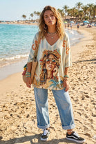 PRINTED LUREX OVERSIZED BLOUSE