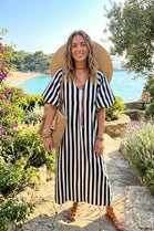 PUFF SLEEVE STRIPE TUNIC DRESS