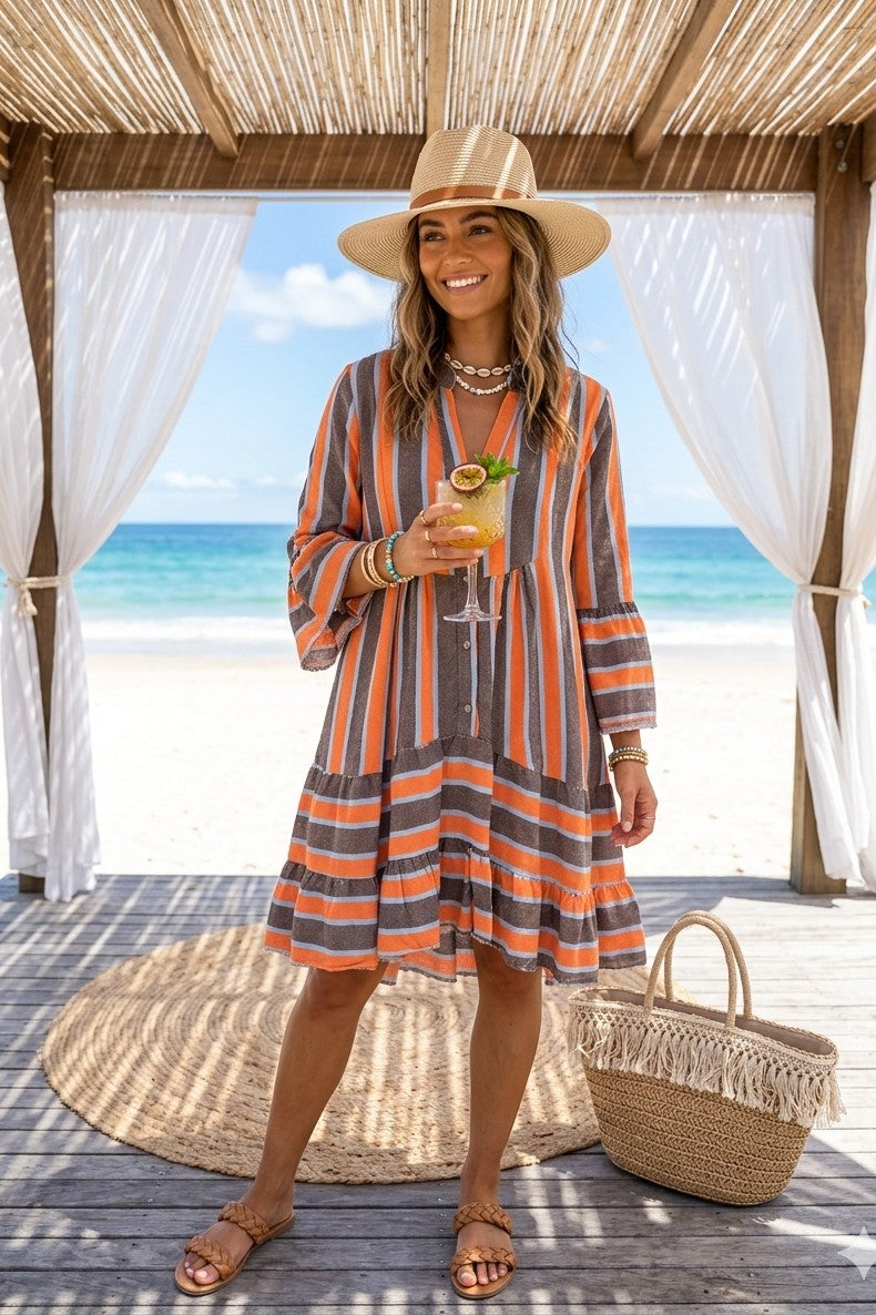 STRIPE COLOURED SMOCK DRESS