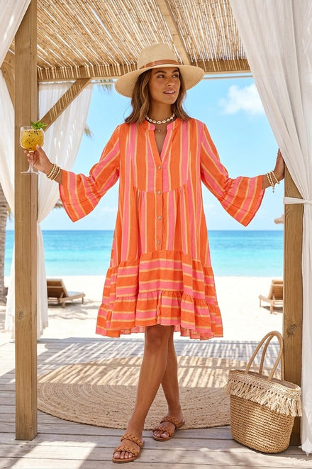 STRIPE COLOURED SMOCK DRESS