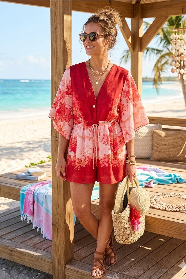 PRINTED BUTTON TIEUP PLAYSUIT