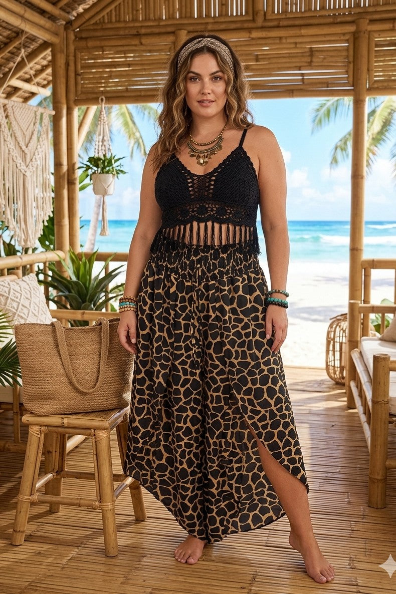 ANIMAL PRINT ELESTICATED WIDE LEG TROUSER