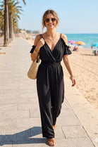 RUFFLE COLD SHOULDER SLEEVE JUMPSUIT