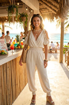 RUFFLE COLD SHOULDER SLEEVE JUMPSUIT