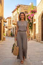 SHOULDER PAD TOP WITH PLEATED TROUSER LOUNGE