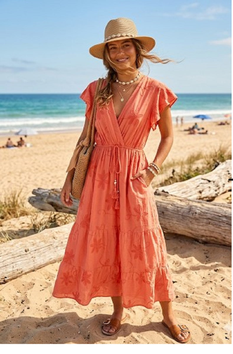 EMBROIDERED FLORAL MAXI DRESS