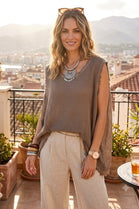 SPLIT BACK SLEEVELESS MESH TOP