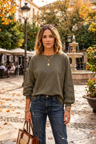 BUTTON-SLEEVE OVERSIZED SWEATSHIRT