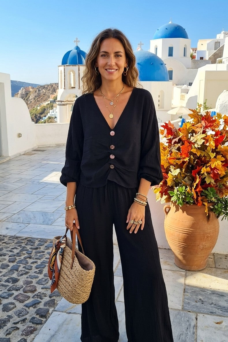 BUTTON FRONT RUCHED TOP LOUNGE SET